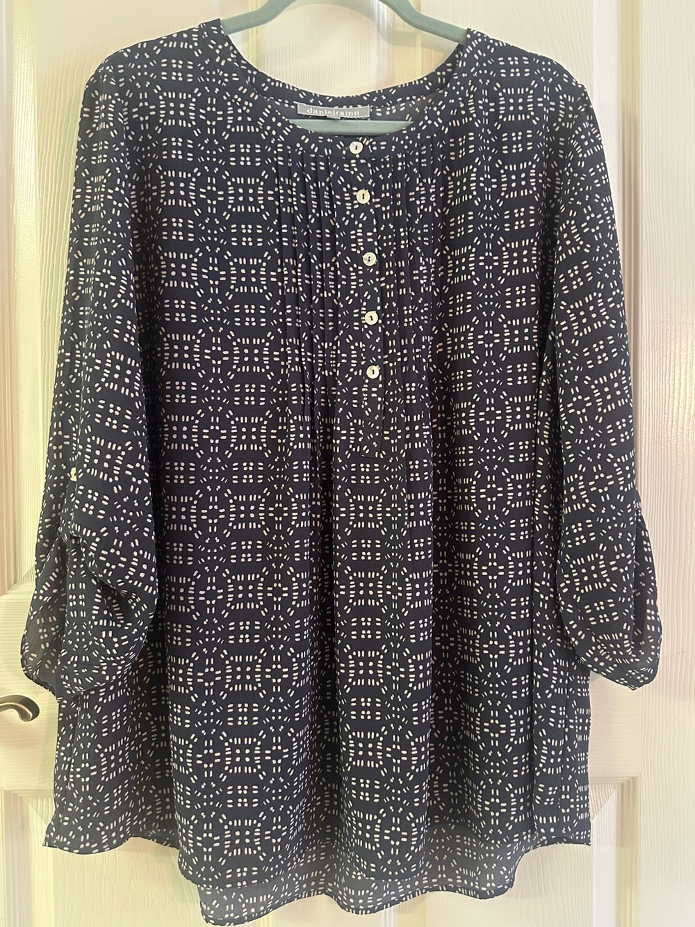 Daniel Rainn Navy and White Geometric Button-Front Tunic 2X